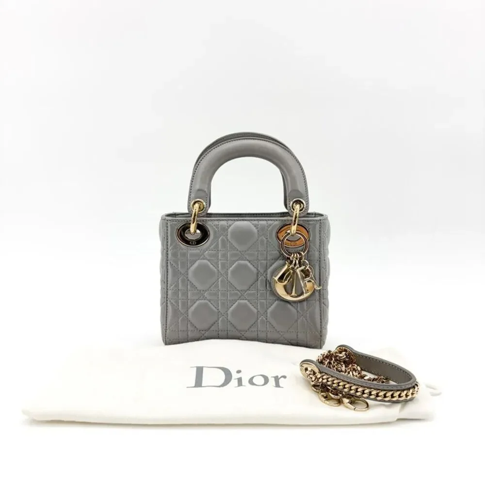 Dior Mini Lady Dior Bag Steel Grey Lambskin Gold Hardware